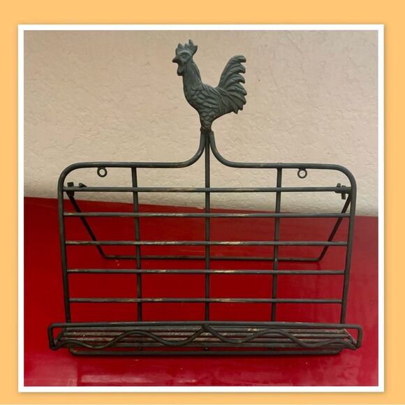 Rustic Metal Cook Book Holder Stand With Rooster